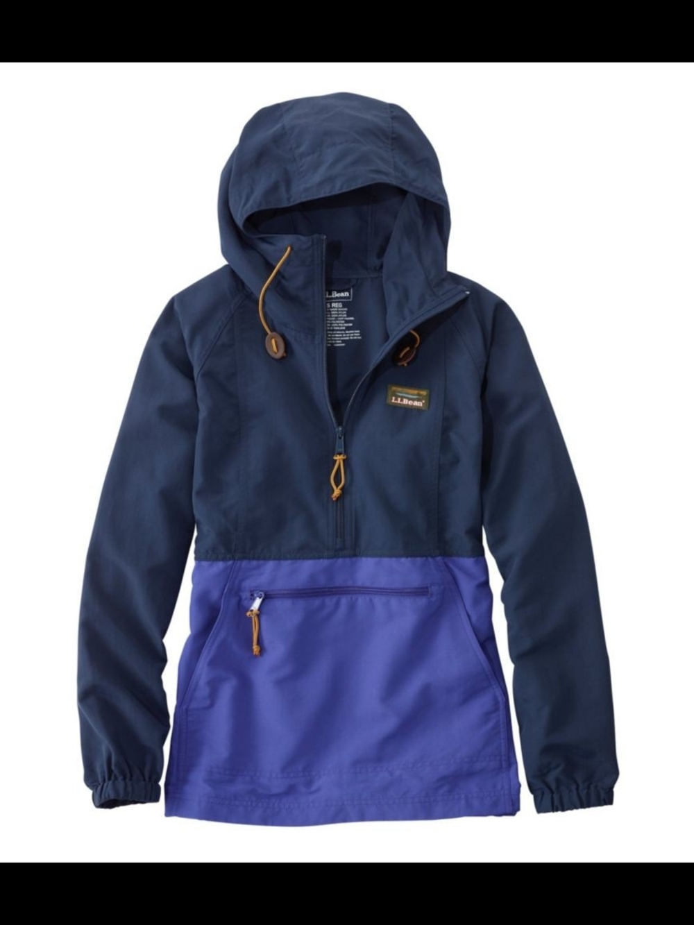 L.L.Bean Woman's Hooded Anorak Colorblock Nautical Navy Bright Sapphire